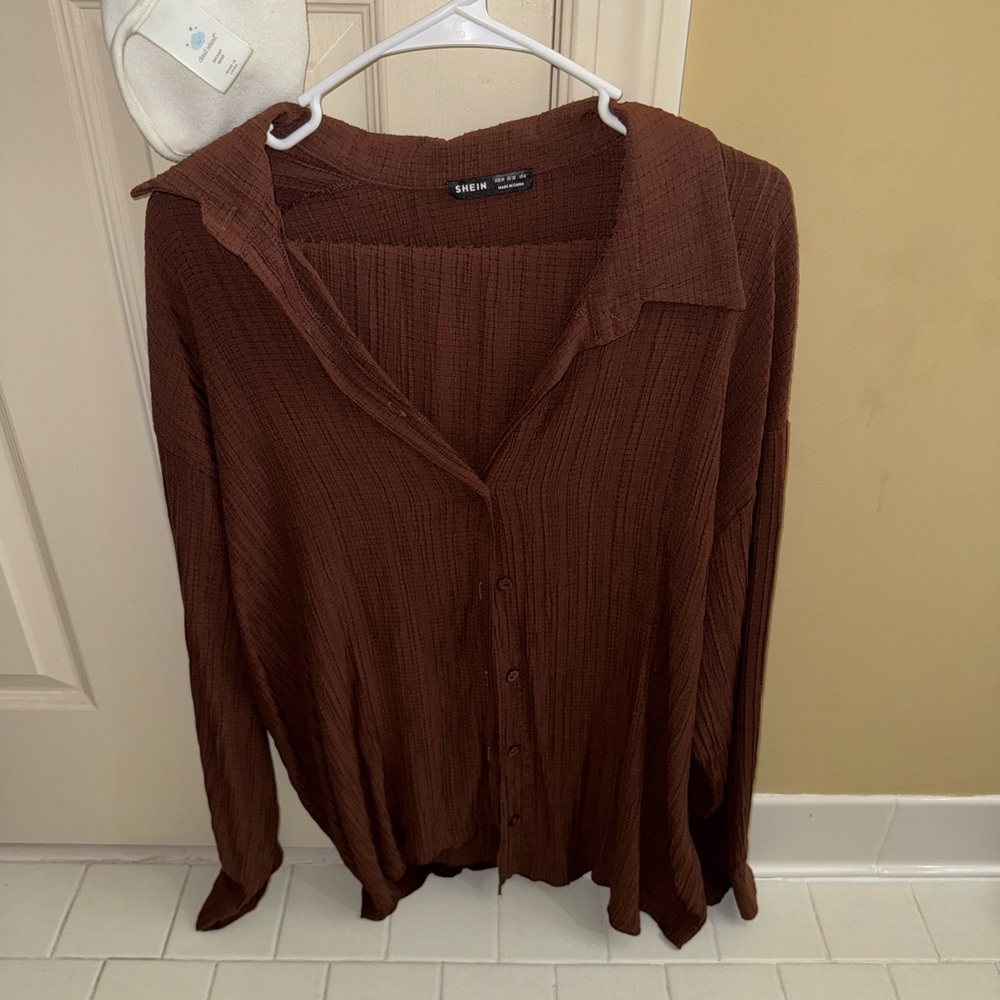 SHEIN Chocolate Ribbed Cardigan